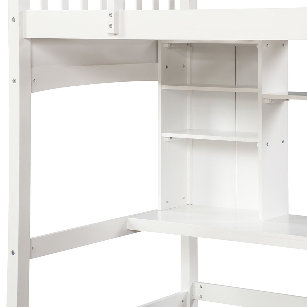 Lowestbest Loft Beds with Storage Bookshelfs and Desk, Loft Bed with Ladder and Guard for Kids Teens, White Lowestbest Loft Beds with Storage Bookshelfs and Desk, Loft Bed with Ladder and Guard for Kids Teens, White