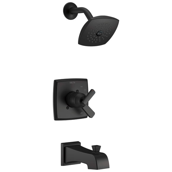 Delta Faucet Ashlyn 17 Series Dual-Handle Matte Black Shower Trim Kit, Matte Black Shower Faucet with Single-Spray Black Shower Head, Matte Black T17464-BL (Valve Not Included)