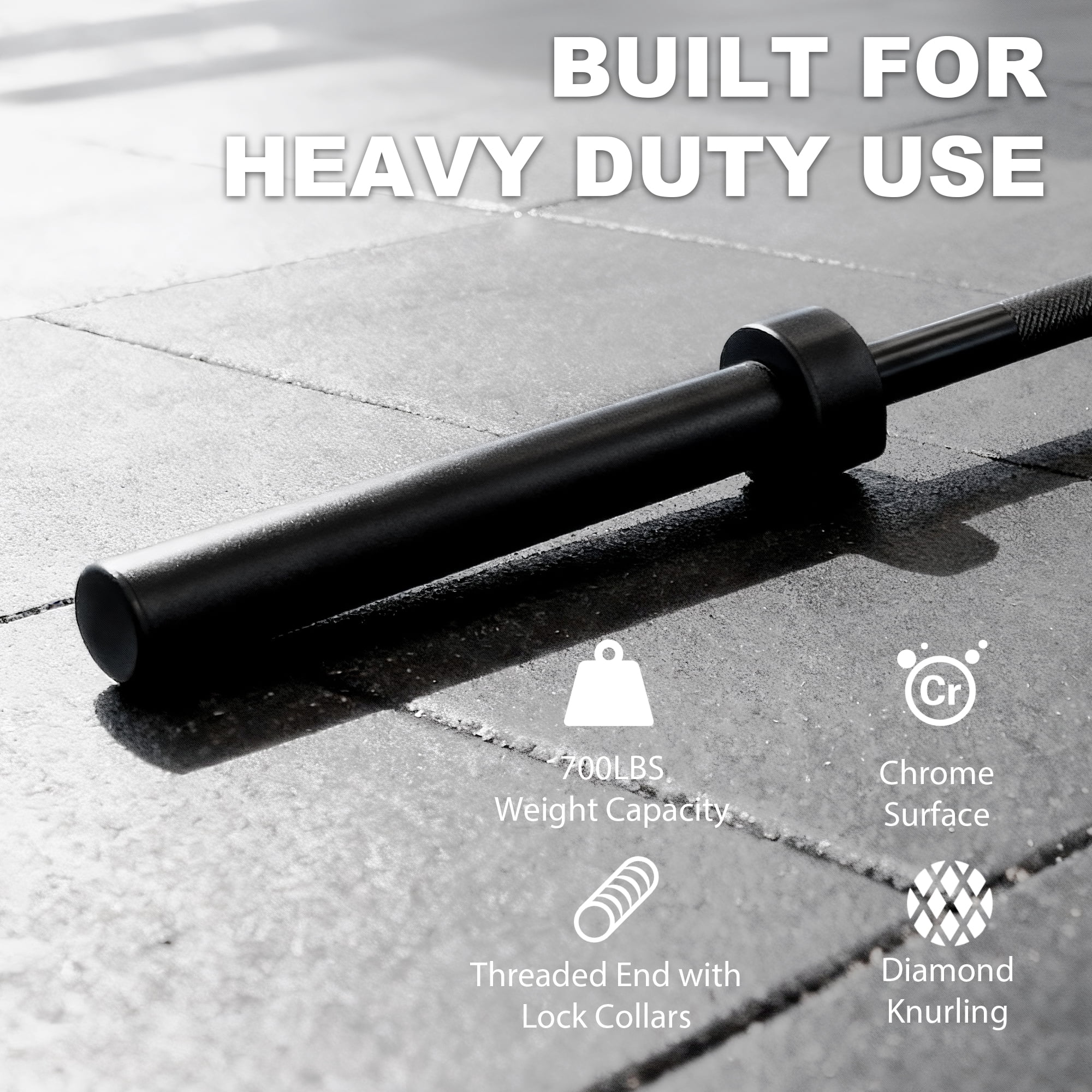 FlexWave Straight Olympic Barbell, Alloy Steel, 2-Inch Diameter, Black Finish, 5FT