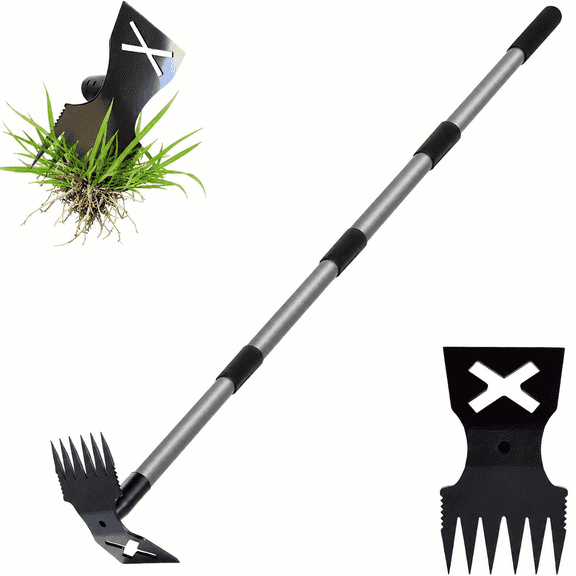 Generic Extendable Garden Weeding Hoe with 4-Piece Extension Handle, Durable Anti-Rust Steel Manual Weeder Tool for Yard Gardening Weed Removal