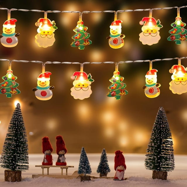 Liomus Battery Operated Christmas String Lights,10 FT 20 LEDs Snowflake Christmas Tree Santa Claus Lights with Constant&Flash Modes, LED Christmas Fairy Decor Lights for Indoor Xmas Tree Garden Patio