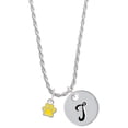 thumbnail image 1 of Delight Jewelry Silvertone Mini Translucent Yellow Paw Silvertone Script Initial Disc - T - Charm Necklace, 20"+3", 1 of 4
