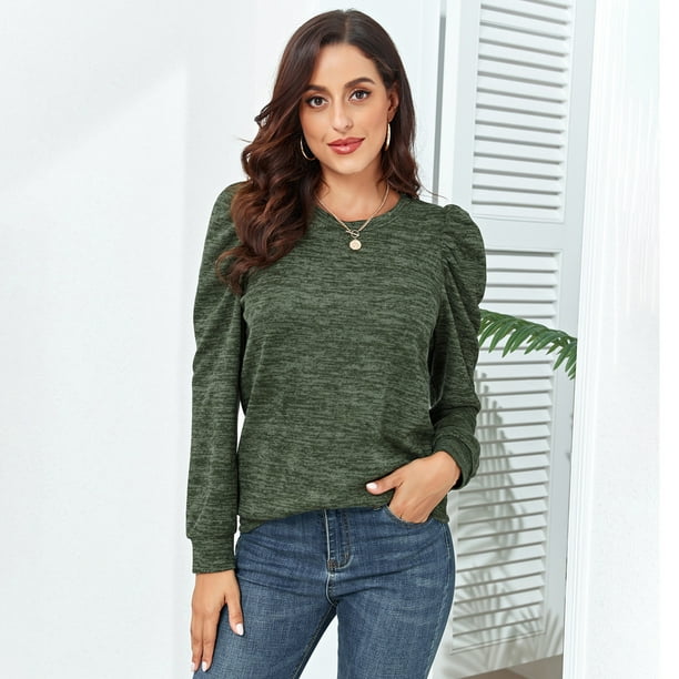 Sudadera con mangas abullonadas Nikou cuello redondo para mujer blusa de manga larga