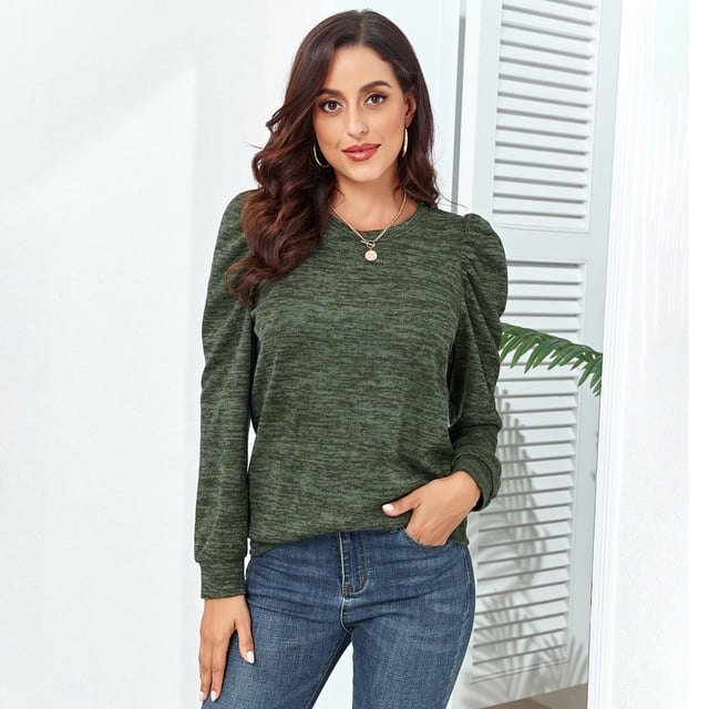 Sudadera con mangas abullonadas, sudadera con cuello redondo para mujer, sudadera con cuello redondo de moda, sudadera de manga larga elaborada por expertos