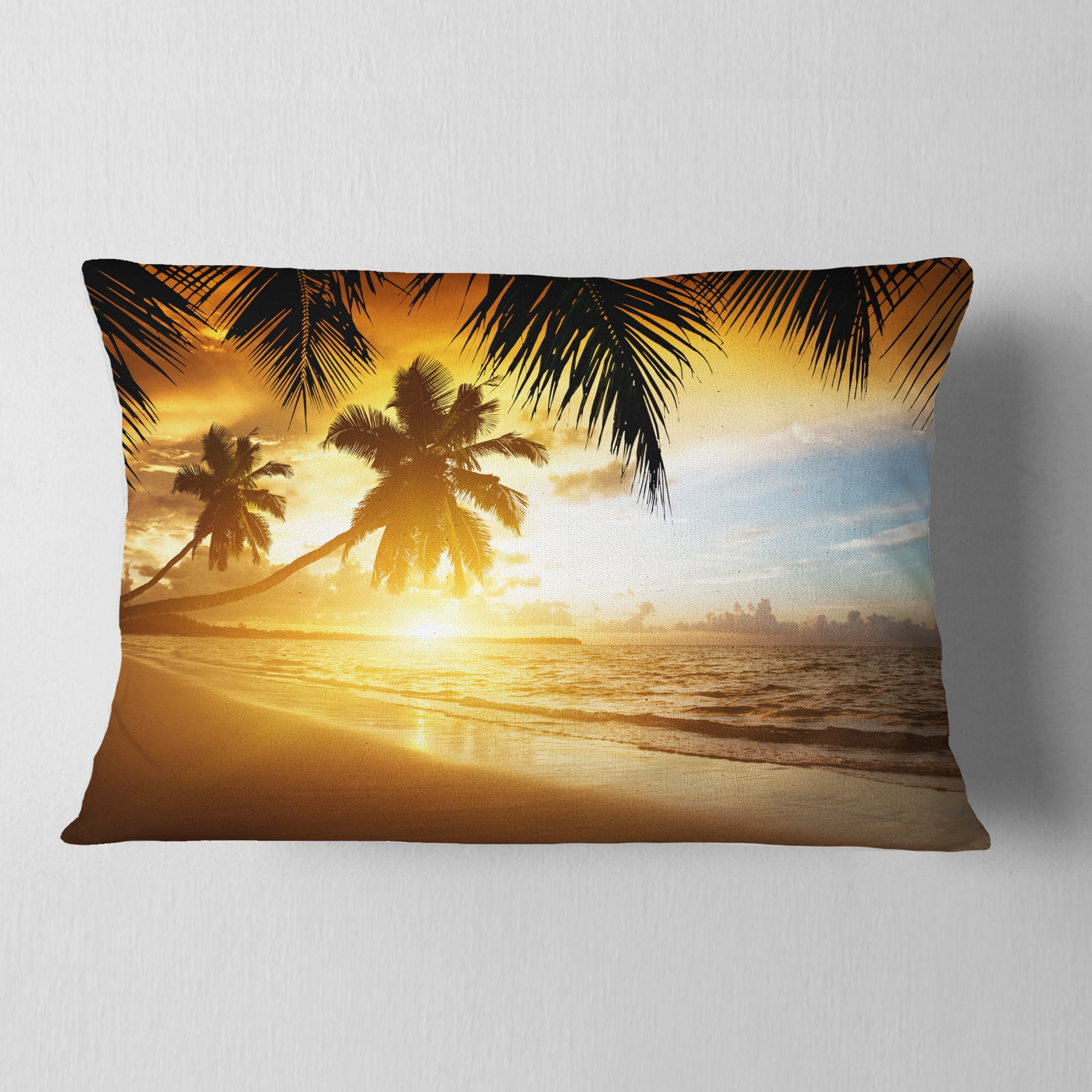 Designart Sunset over Caribbean Sea - Photography Throw Pillow - 12x20
