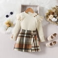 thumbnail image 4 of Khaki Skirts for Girls 18 Months Toddler Baby Girl Fall Winter Clothes Turtleneck Solid Knit Pullover Tops Plaid Button Mini Skirts Set Outfits, 4 of 5