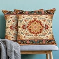 thumbnail image 2 of Boho Pillow Covers 18x18 Set of 2, Persian Carpet Red Orange Boho Throw Pillow Covers Linen Farmhouse Floral Bohemia Rug Decor Cushion Case Boho Home Decor for Couch Sofa Outdoor, 2 of 6