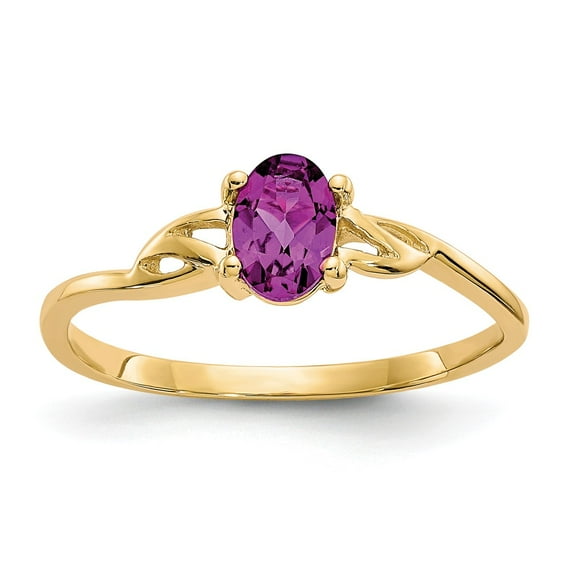 14K Yellow Gold Ring Band with Stones (06) June Garnet (Rhodolite) Oval Red, Size 8