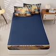 thumbnail image 4 of Erosebridal Tropical Sunset Beach Zipper Twin Comforter Sets with Fitted Sheet and 2 Pillowcases,Palm Sailboat Summer Coastal Print Zipper Bedding Set For Boys,Navy Blue Reversible,4pcs, 4 of 7