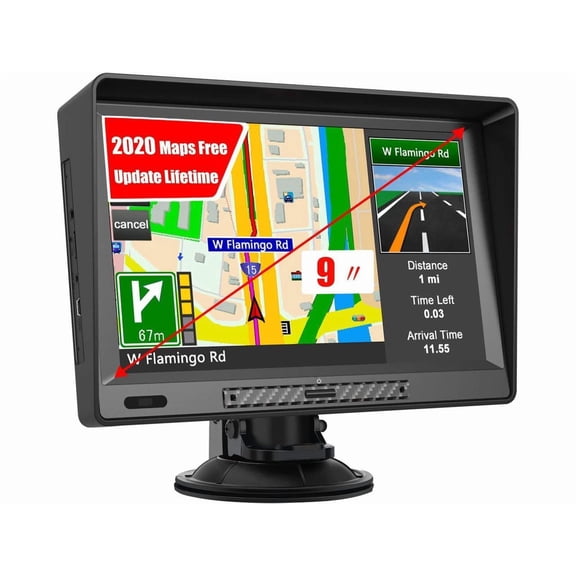 9 Inch Touch Screen GPS Navigator Navigation for Cars and Trucks with Visor and Bluetooth, Voice Turn Direction Guidance, Support Speed and Red Light Warning