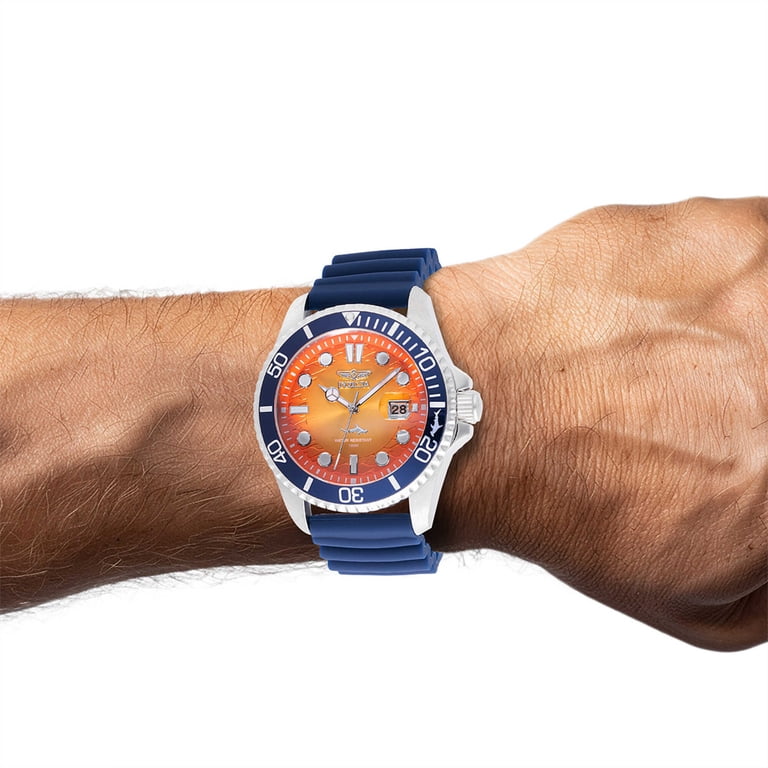 Invicta 47169 Men's Pro Diver Quartz Orange Dial Blue Strap Watch