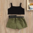 thumbnail image 3 of Girls Three Pieces Clothes Outfit  Spaghetti Strap Sleeveless Ribbed Vest + Shorts + Waist Bag, 3 of 6