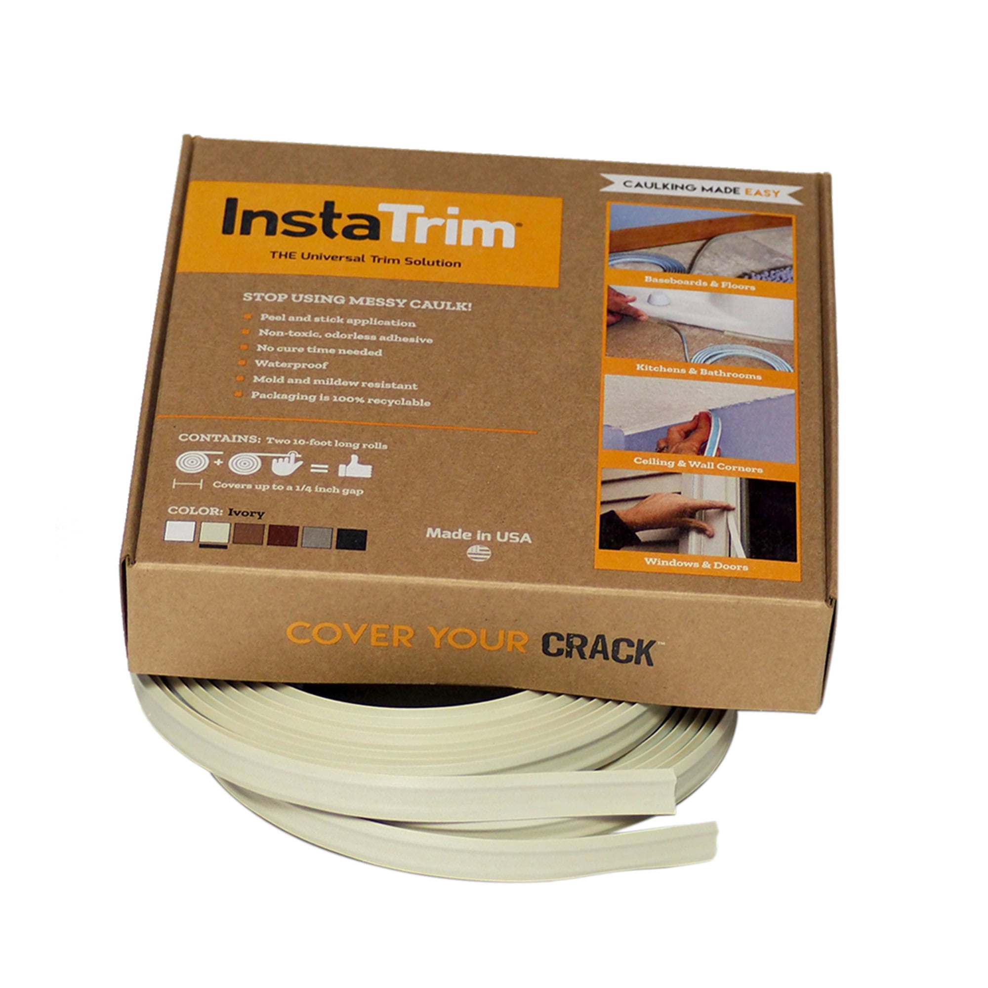 Instatrim Flexible Molding Trim Strips With 2 10ft Rolls White Instatrim Flexible Molding Trim Strips With 2 10ft Rolls White