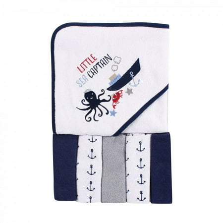 UPC: 0660168052817 | Luvable Friends Baby Boy Hooded Towel with Five Washcloths Sea Captain One Size