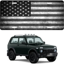 Black American Flag License Plate – Rust-Resistant 6x12 Inch Metal Front License Plate Design for Cars, Patriotic Decorative Auto Tag