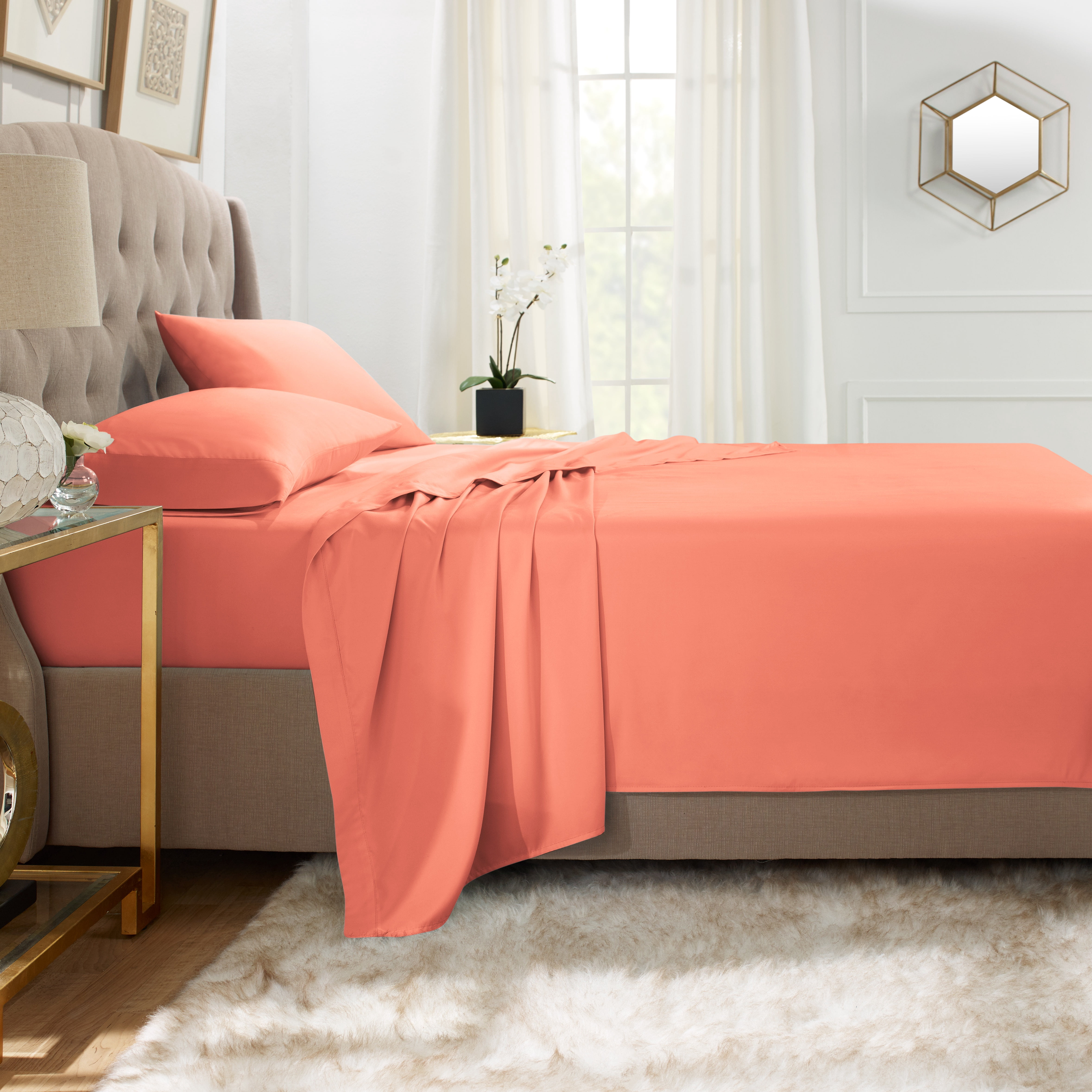 Hearth & Harbor Deep Pocket 5 Piece Solid Bed Sheet Set, 1800 Thread Count Microfiber Sheets, California King, Misty Rose