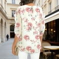 thumbnail image 5 of SYMOID Womens Floral V-Neck Blouse with Ruffle Sleeves Flowy Casual Top 3/4 Sleeve Polyester Beige,Size L, 5 of 6