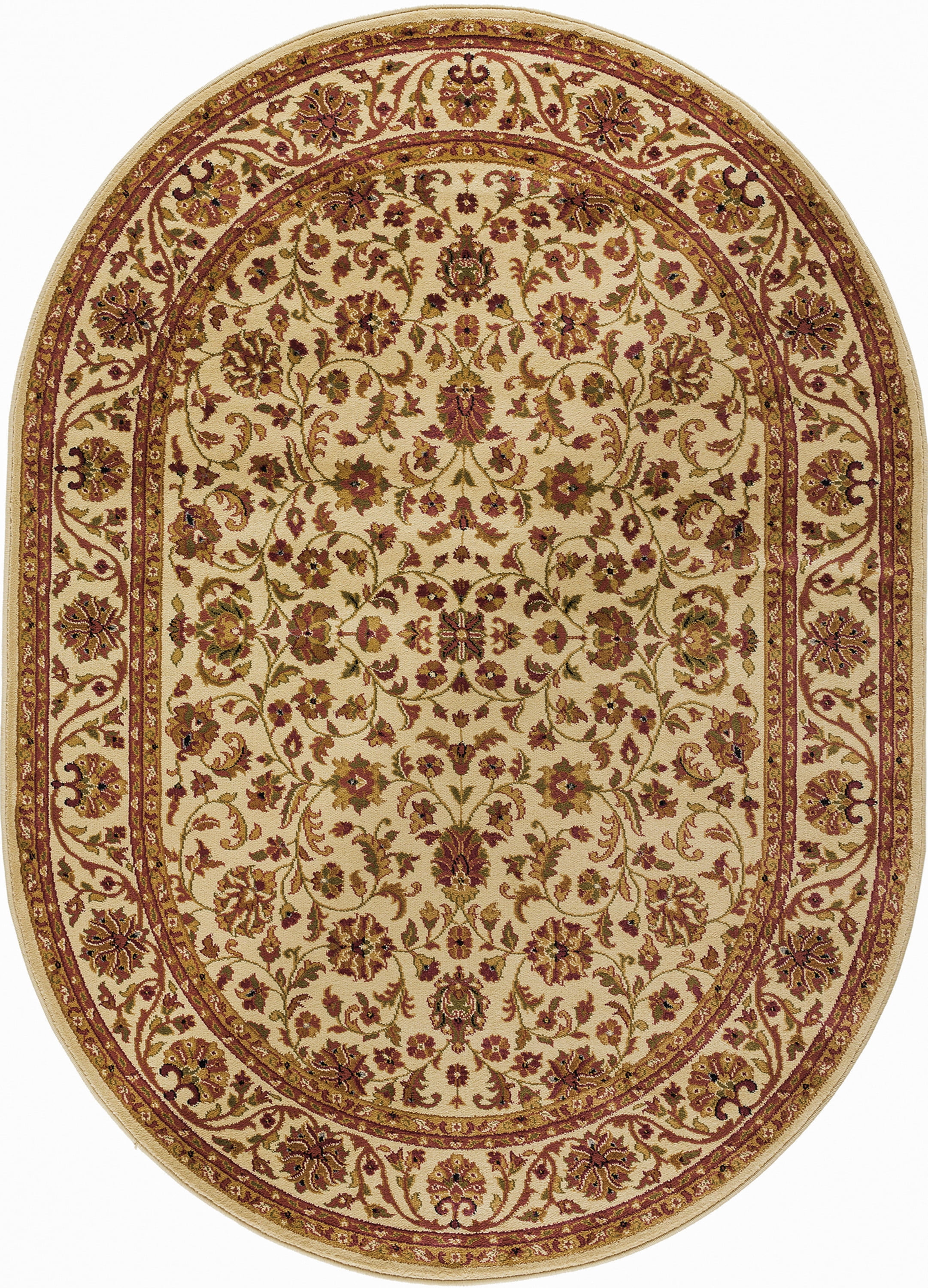 Sensation Traditional 6.7' x 9.6' Oval Ivory and Moss Green Polypropylene Indoor Area Rug