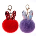 thumbnail image 4 of Oneway, venta al por mayor, moda, orejas de conejo, llavero de felpa, llavero de piel sintética, llavero con pompón de bola de hojaldre oso de fresa Juguete, 4 of 6