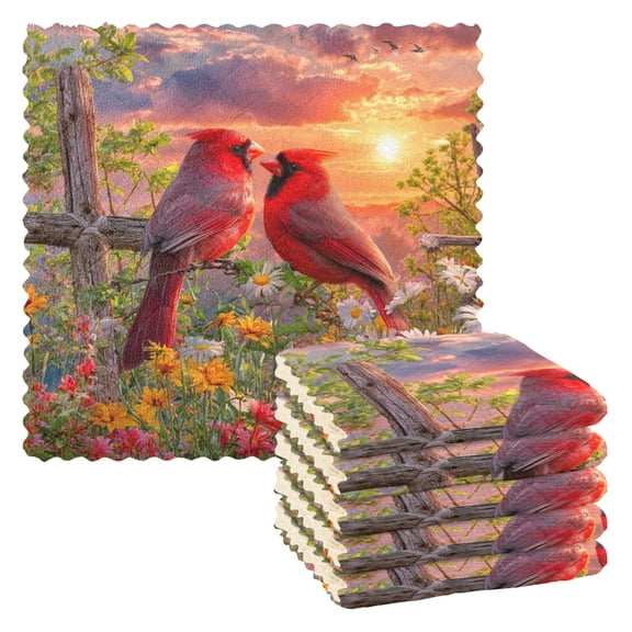 6 Pieces of Kitchen Towels 11x11Inch Kitchen Dish Cloths Kitchen Dish Towels Reuseable Cleaning Cloths Sunrise Bird Scene