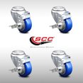 thumbnail image 2 of 3 Inch SS Blue Polyurethane Wheel Swivel Bolt Hole Caster Set with Brake SCC, 2 of 2