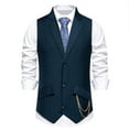 thumbnail image 2 of hopeusnice Men's Vests Waistcoat Button Chain V-Neck Formal Business Slim Fit Suit Vest Navy XL, 2 of 9