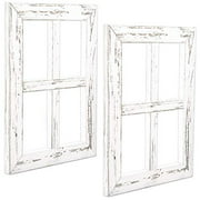Ilyapa Window Frame Wall Decor 2 Pack - Rustic White Wood Window Pane Country Farmhouse Decorations
