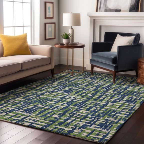 Addison Rugs Mayfield Premium Machine Washable Transitional Lines Navy Rectangle Rug, 9' x 12'