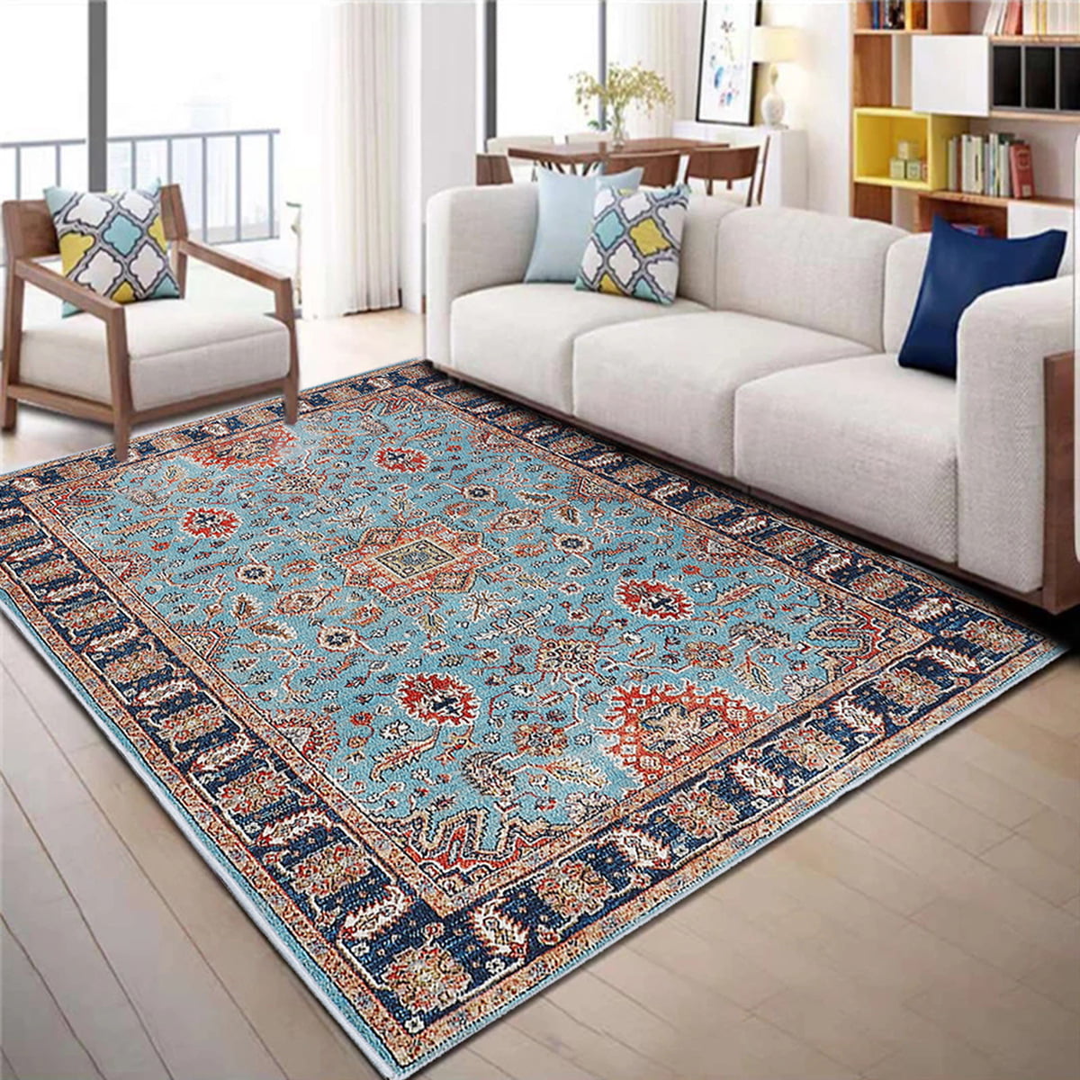 5' x 7' Area Rug Non-Shedding Stain Resistant Living Room Bedroom Accent Rug Rainbow Flower 