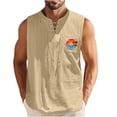 thumbnail image 1 of Camisetas de Verano para Hombre, Corbata Casual de Color Sólido sin Mangas Cuello Redondo Camiseta de Camiseta Hecha de 60% Algodón 40% Lino, Bajo Camisetas para Hombres, 1 of 4