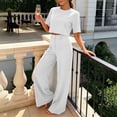 thumbnail image 3 of 2 Piece Sets for Women Solid Color Short Sleeve Crop Tops and High Waisted Wide Leg Pants with Pocket Set Summer Outfits Casual Workwear Casual Fashion 2026, 3 of 8