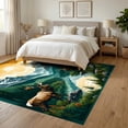 thumbnail image 3 of ODIKA 6'x9' Ultra-Soft Area Rug, Green Vintage Amber Mountain Scene Elk and Cloud Motif with Woodland Border Washable, Bare feet friendly, Silk-Touch for Guest Room, Bedroom, 3 of 7