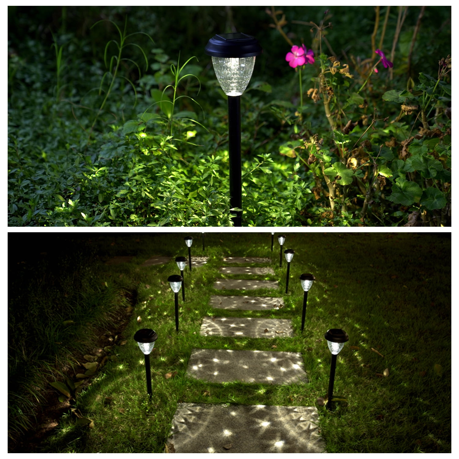10 Pack Solar Lights for Outside Pathway Walkway Driveway Garden Yard Solar Powered Lights Outdoor Waterproof. (Black, Warm White)
