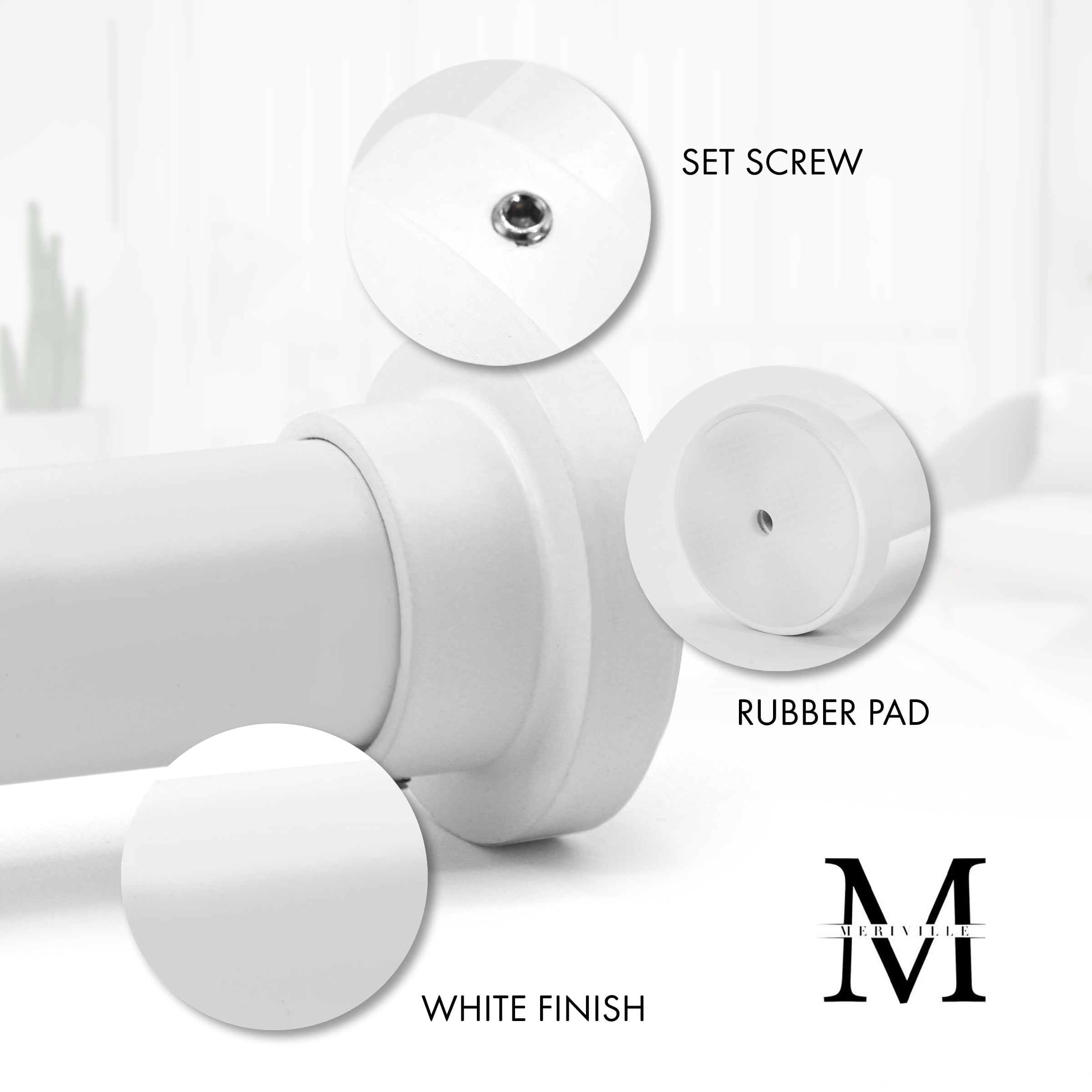 MERIVILLE 1" Tension Curtain Rod, Adjustable 42-72 Inches, Off White