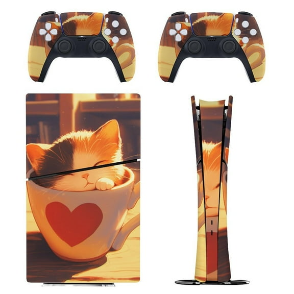 Skin Sticker for PS5 Slim Standard PS5 Pro Disc Digital Edition Console and Controllers Decals for Playstation 5 (Cute Cap Cup,PS5 Slim Disc Edition)