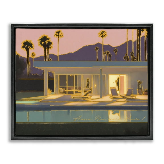 Stupell Industries Sunset Glow Summer Pool Landscape & Nature Painting Black Floater Framed Canvas Art Print Wall Art, 21 x 17