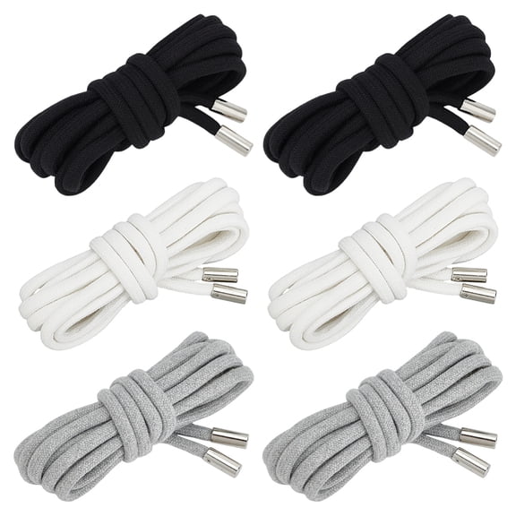 6PCS Drawstring Cords Replacement 3 Colors Round Hoodie Drawstring Durable Cotton Drawstring for Shoes Lace Making Pants Sweatshirt Jackets Coats (52 Inch) Black White Gray DIY