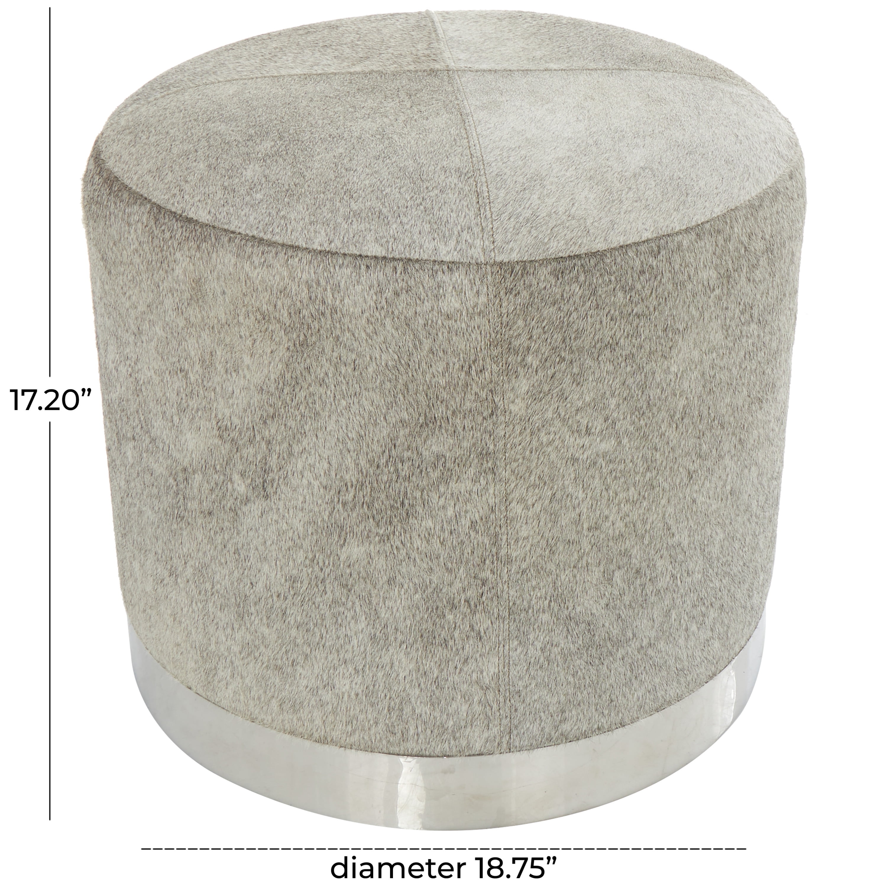 DecMode Leather Patchwork Stool with Silver Metal Base, Gray