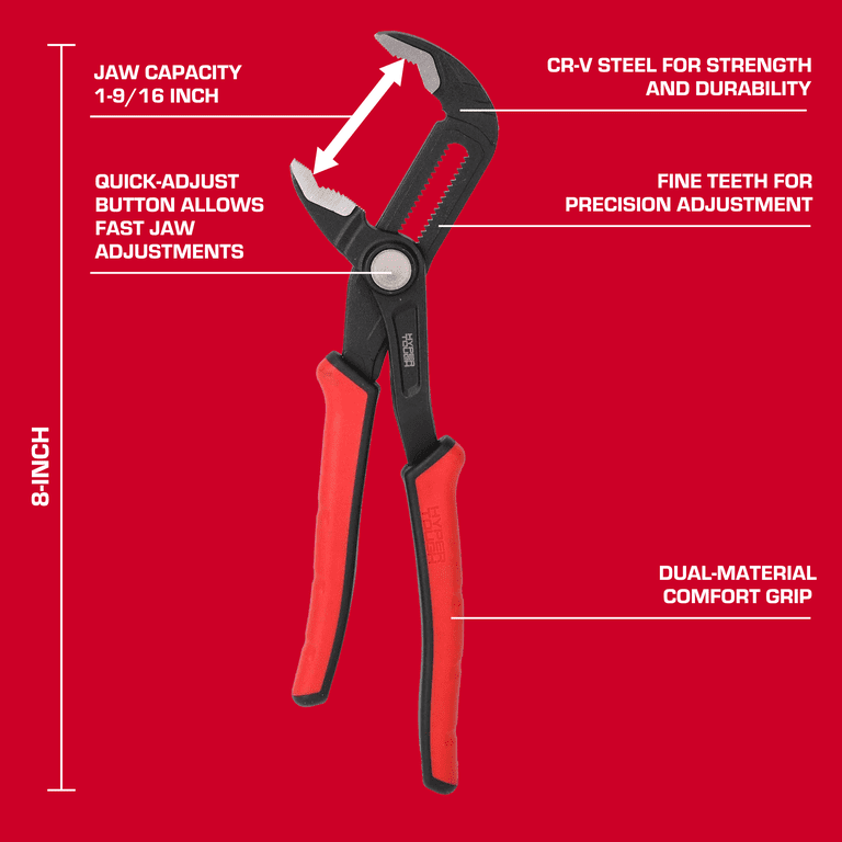 Hyper Tough Quick-Adjust Groove Joint Pliers, 8 in, Model 44331