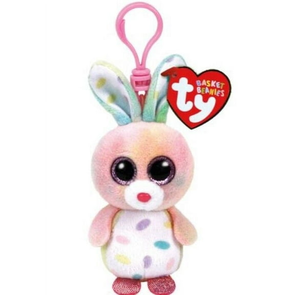 TY Beanie Boos - Bubby the Easter Bunny (Glitter Eyes) (4" Plastic Key Clip) (BONUS 1 FUN CHOPS & 1 ZIPPER BRACELET)