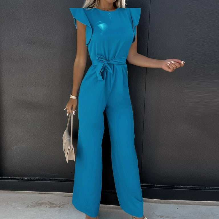 Black Belted Frill Culotte Jumpsuit, Womens Jumpsuits