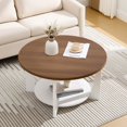 thumbnail image 6 of Foreate 31.5" Round Coffee Table with Solid Wood Pine Legs, 2-Tier Retro Round Coffee Table with Storage Shelf, Small Modern Wood Circle Center Table for Living Room, Walnut and White, 6 of 8