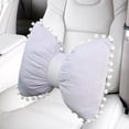 thumbnail image 2 of Almohada de lazo para reposacabezas de coche, almohada lumbar decorativa de felpa para el cuello con pompones Púrpura, 2 of 9