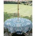 thumbnail image 3 of Outdoor Tablecloth with Umbrella Hole Zipper Light Blue White Flowers Round Tablecloth 54" Waterproof Outside Table Cloth Rustic Vintage Botanical Leaves Patio Table Cover Tablecloths for Picnic, 3 of 8
