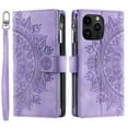 thumbnail image 2 of Decase Compatible with iPhone 14 Pro Max 6.7 Inch Wallet Case,Removable Adjustable Crossbody Necklace Lanyard Shoulder Strap Zipper Magnetic Embossed Leather Card Slot Case, Purple, 2 of 9