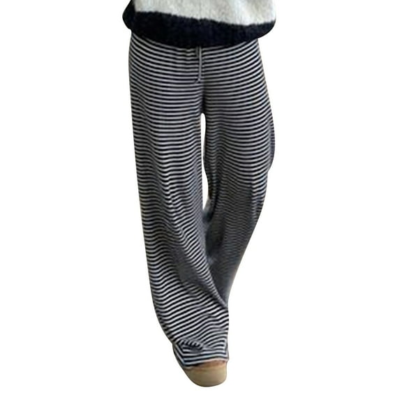 Jxximdong Pants for Women Women's Wide Leg Striped Pants Casual Drawstring Elastic Low Rise Pajama Pants Wear Trousers Black L Trousers