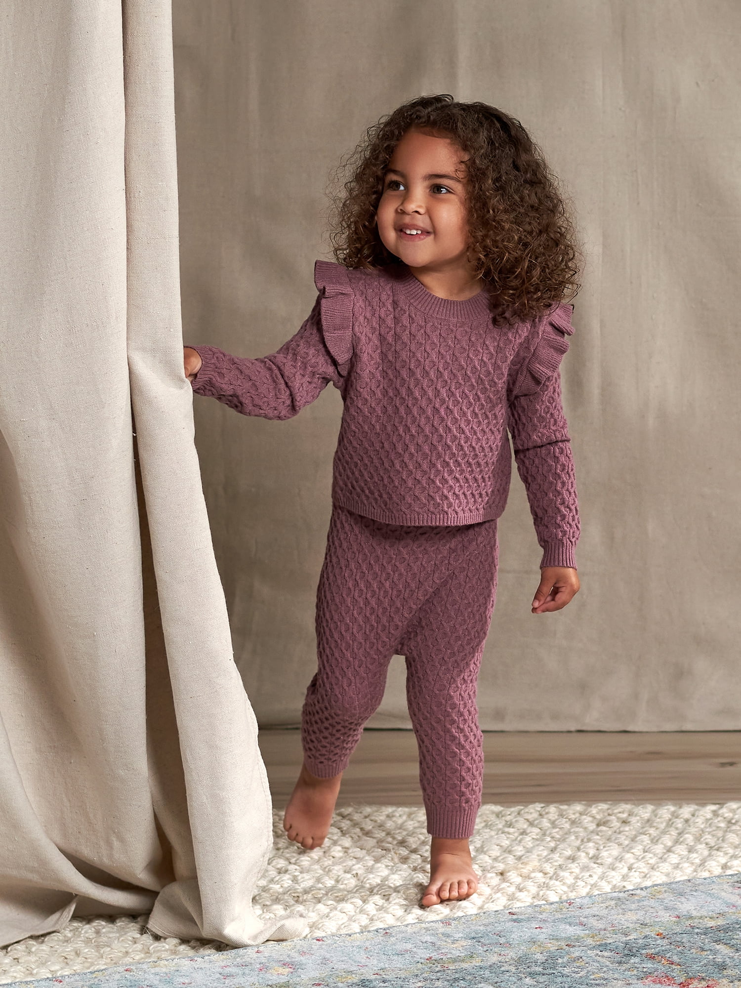 Baby / Toddler Girl Solid Knitted Ruffled Leggings