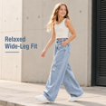 thumbnail image 6 of JIAYUE Girls Denim Pant Ripped Design Button Fly High Waist Baggy Wide Leg Jeans for Travel Soft Wear, 6 of 9