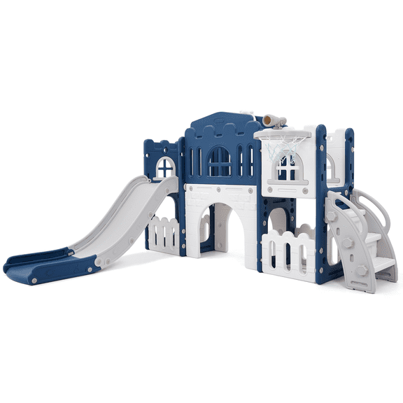 8-in-1 Toddler Slide Playground – Large Indoor/Outdoor Set with Basketball Hoop, Climber, Telescope, Tunnel & Storage Space – Sturdy for Toddlers Ages 1-3
