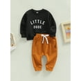 thumbnail image 2 of Loliuicca Toddler Baby Boy Clothes Solid Color Long Sleeve Crewneck Sweatshirt Top Casual Pants Set 2Pcs Fall Winter Outfits, 2 of 7
